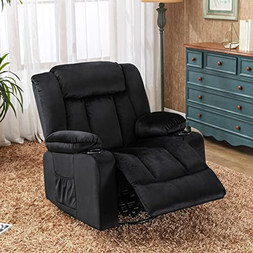 COMHOMA Manueller Drehbarer Relaxsessel für Erwachsene mit Verstellbarer Rückenlehne und Fußstütze, 360° Lounge Sessel für Wohnzimmer, Weicher Stoff, Ergonomisch, Schwarz