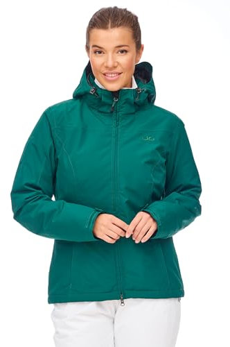 Jeff Green Damen Atmungsaktive wasserdichte Winter Ski Snowboard Jacke Kerava 12.000mm Wassersäule und Abnehmbare Kapuze, Farbe:Rain Forest, Größe:38