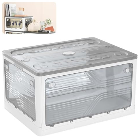 Caja de almacenamiento plegable de plástico, apilable con tapa y ruedas, 40,5 x 29 x 24 cm, caja de almacenamiento multifuncional para libros, ropa, juguetes y ropa de cama (blanco