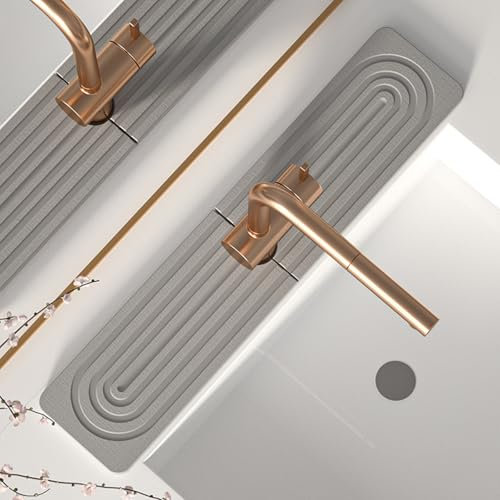 Mhekrep Abtropfmatte Spüle, 60 * 10 cm Wasserhahn Spritzschutz Matte, Kieselgur Stein Waschbecken Sink Mat, Spritzschutz Absorbierende Matte, für Küche und Badezimmer Countertop Protect (Grau)