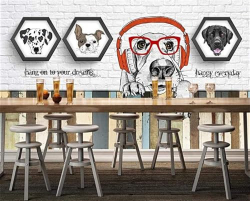 Weiße Backsteinmauer Haustier Hund 3D Tapete Büro Wohnzimmer Sofa Schlafzimmer TV Hintergrund Wand Dekoration-200cm×140cm