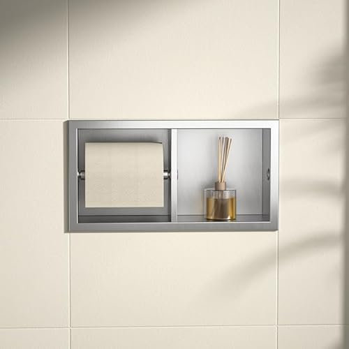Bernkot Unterputz Toilettenpapierhalter Edelstahl, WC Badezimmerschrank mit Toilettenpapierhalter Halterung, Klopapierhalter mit aufbewahrung, 10×18×34cm, Gebürstet