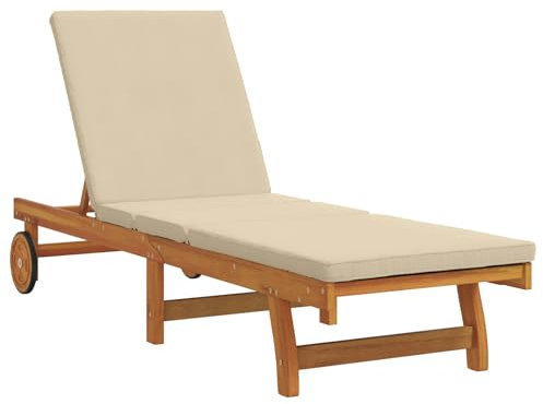 vidaXL Sonnenliege mit Kissen Braun 63 x 199 x 85cm Massivholz Akazie, Garten und Terrasse, moderner Liegestuhl, Robustes Möbel, wetterfestes Relax-Sonnenbett