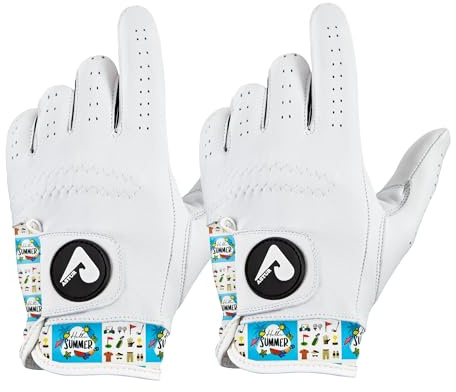 ASTUR Golfhandschuhe, 2 Pack Cabretta-Leder, für Herren, Linke Hand, charismatisch, einzigartiges Handgelenk-Design, Bedruckt
