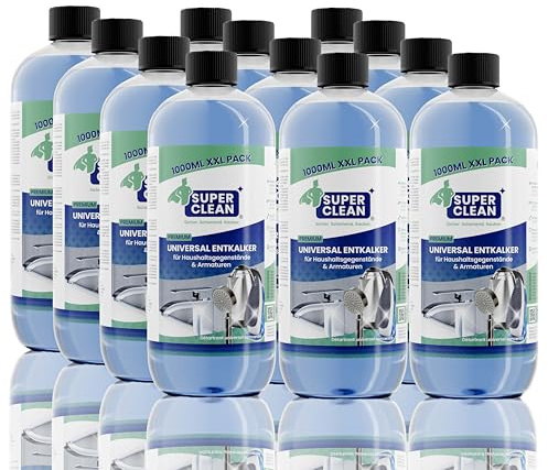 SUPER CLEAN Universal Descaler Liquid | Highly Concentrated & Versatile | 12 × 1L | For Kettle, Faucets, Shower, Shower Head, Bathroom & Kitchen | Gentle on Materials & Effective