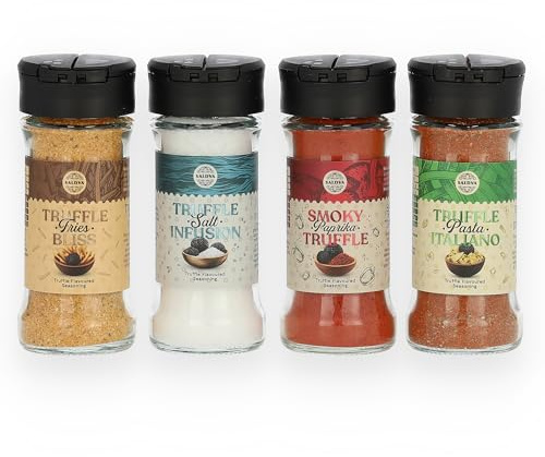 Gourmet Truffle Spice Set – Truffle Salt, Pasta, Paprika & Fries Seasonings – Premium Flavour Blends for Cooking & Finishing – 4 Glass Jars