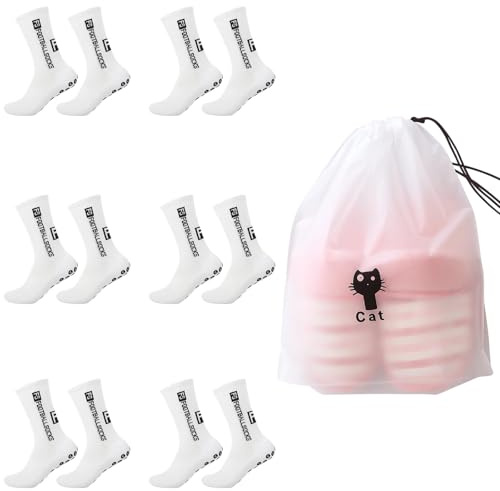 TioRacY 6 Paar Grip Fussball Socken Mit Aufbewahrungstasche, Anti-Rutsch Fußballsocken Für Kinder Und Erwachsene 39-43, Sport Socken Für Fußball Basketball Laufen Training