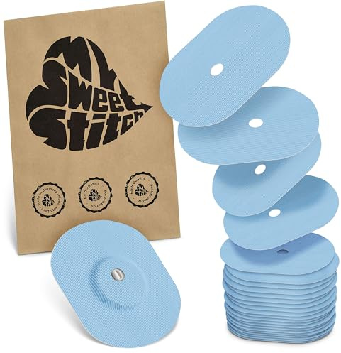 MySweetStitch 25 Fixierpflaster für FreeStyle Libre 3/3 Plus oval Ice Blue | Hilft gegen vorzeitiges Ablösen, wasserfest und schnell trocknend, hautfreundlich, bis zu 15 Tage Halt