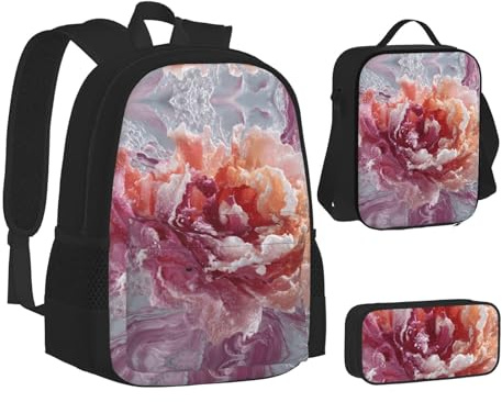 MLTRFGJ Ensemble sac à dos, trousse à crayons et sac à déjeuner Motif roses La Reine des neiges
