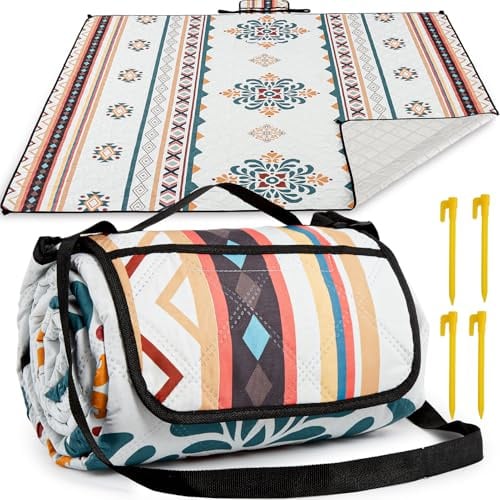 HAUSPROFI Waterproof Picnic Blanket – 200 x 200 cm, Large Picnic Mat with Carrying Handle Foldable Ideal for Camping, Beach, Garden & Outdoor, Machine Washable