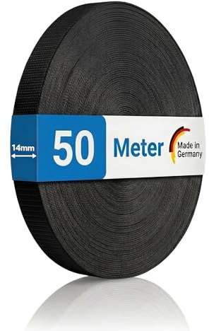 INOVATEC Rollladengurt Mini 14mm – 50m Rolle – Reißfest & UV-beständig mit Perlon-Kantenschutz – für Fenster & Türen – passend für alle Mini-Gurtwickler – Schwarz
