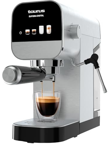Taurus - Macchina da caffè espresso Euforia Digitale + 1350W | 20 bar | Serbatoio 900 ml | Portafiltro 1 e 2 uscite | Pannarello | Display touch | Scalda tazze | Finiture acciaio inox
