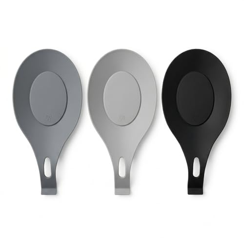 Merzio 3 Pcs Silicone Spoon Rest for Kitchen Counter, Heat Resistant Spoon Holder for Stove Top, Large Cooking Utensil Rest for Spatulas, Ladles & Tongs