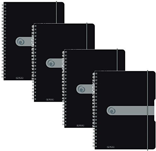 Herlitz 11293073 Spiralblock A4 to go, Holzfreies Papier, 80 Blatt (4er Pack A4, schwarz)