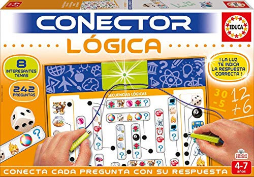 Educa - Juego Conector Lógica Educativo para niños. 8 Temas con más de 240 Preguntas para desarrollar la observación y razonamiento. con luz Que Indica si la Respuesta es Correcta. +4 años (17201)