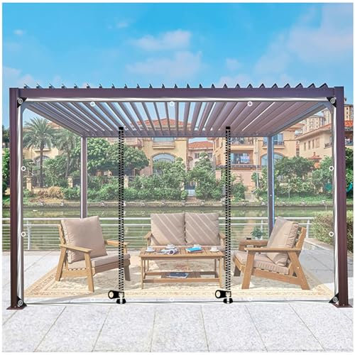 Transparent Pvc Tarpaulin Outdoor Curtains, Waterproof Tarp Curtains, Pergola Gazebo Side Curtains, With Zip, Porch Garage Clear Tarpaulin Side Panels,WxH-5x2.5m/16.4 * 8.2ft