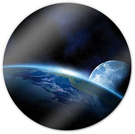 Planet Erde Glasbild rund Galaxie Wandbild Mond Universum Wohnzimmer Sonne Sterne Weltall Ø 30cm
