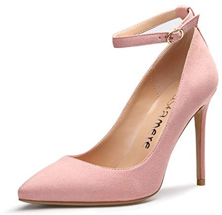 Castamere Escarpins Femme Bout Pointu Bride Cheville Talon Aiguille 10CM Suède Rose Escarpin EU 37.5