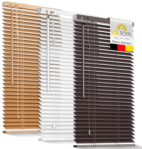 Sol Royal Holzjalousie JH3 Jalousie aus Holz Tür- und Fensterjalousie | 130x160cm Dunkelbraun umweltschonend produziert 3,5cm breite Lamellen für Fenster Jalousien Blickschutz Rollo SolDecor JH3