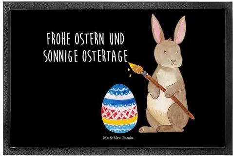 Mr. & Mrs. Panda 40 x 60 cm Fußmatte Hase Eier Malen - Ostergeschenke, Osterdeko, Geschenk, Schmutzfangmatte waschbar, Geschenke zu Ostern, bemalte