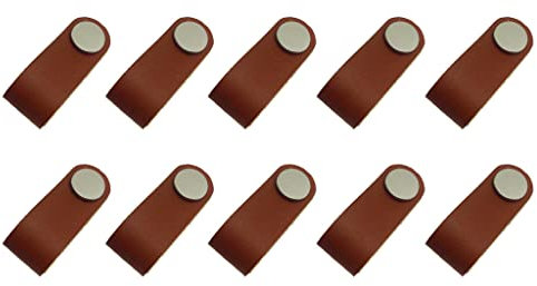 Baoblaze 10 Stück Möbelgriff, Ledergriff Möbel Braun Knopf Schrankgriff Lederschlaufe Griff Schrankknöpfe Möbelknöpfe