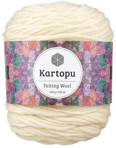 Filzwolle 100gr Knaul,uni+Color,100m Lauflänge, 100% Schurwolle, Mengen und Farbe frei wählbar (rohweiss 1027)