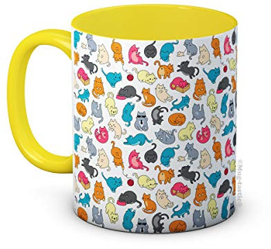 Cats & Kittens Print for Cat Lovers - Ceramic Coffee Mug (Yellow)