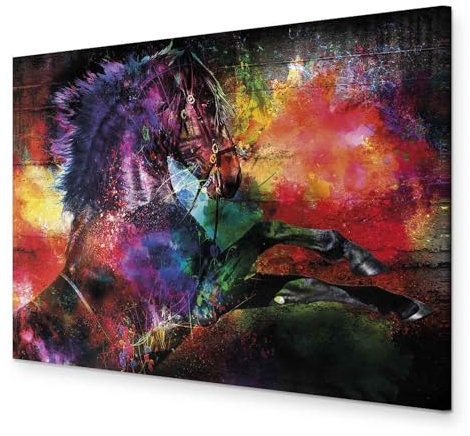 murando - Wandbilder XXL Tier 120x80 cm 1 tlg - Wand Deko Vlies Leinwand Bilder Groß Wanddeko Wohnzimmer Schlafzimmer Kunstdrucke - Pferd Abstrakt Farbflecken bunt g-C-0332-b-a