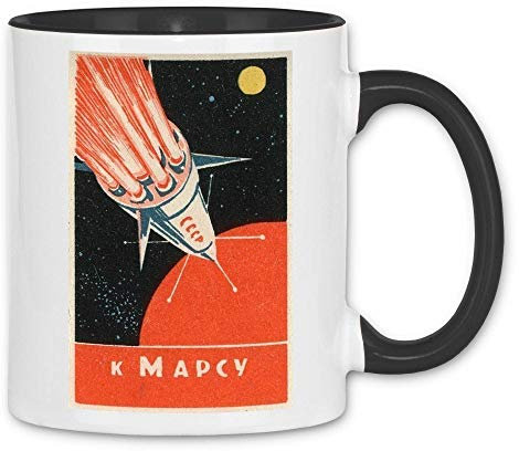 wowshirt Tasse Sowjetunion Vintage Poster Raumfahrt CCCP Astronaut Russland, Farbe:14 White Black