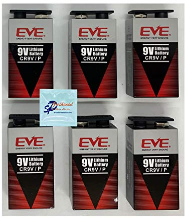 6 Stück -Packung EVE 9V Lithium Lithium Li-SOCl2 E-Block CR9V-P 1200 mAh für Rauchwarnmelder, RWM, Brandmeldeanlagen, Feuermelder Langzeitbatterie - inkl. 1 x Reinigungstuch von SP Großhandel (6)