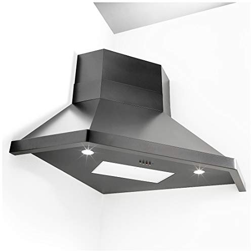 KDesign Campana moderna de pared y esquina modelo Capri varios tamaños con motor 500 m3/h, filtros de carbono, iluminación LED, diseño 100% fabricado en Italia (Titanio, 105 cm esquina)
