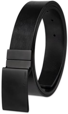Calvin Klein Herren Wendegürtel mit Plakette Schnalle, schwarz/schwarz, X-Large