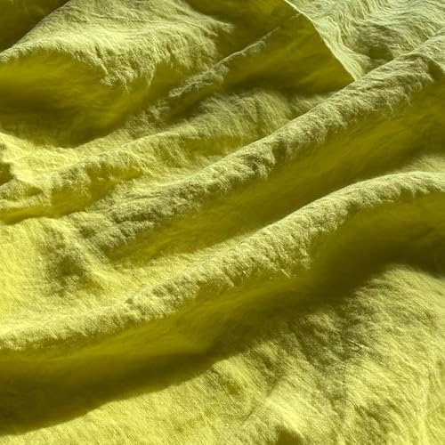 JOWOLLINA 100% Leinen Stonewashed Laken Bettlaken Überwurf (240x260 cm, Yellow)