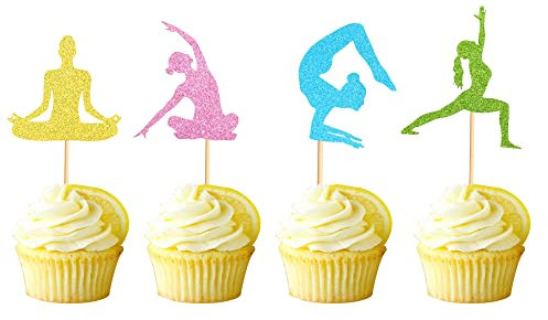 Arthsdite 48 Stück Yoga Fitness Cupcake Topper Yoga Mädchen Kuchen Picks für Yoga Thema Party Gym Sport Fitness Party Geburtstag Party Dekorationen Planung Yoga Klassentraining