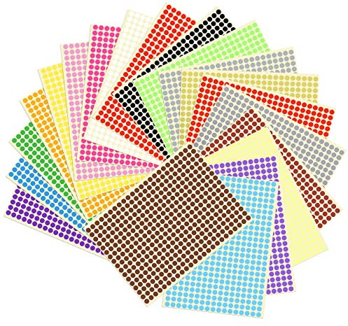 Mikihat 20 Blätter 8160 Stück Runde Punktaufkleber, 6mm Farbige Klebepunkte Bunt Etiketten, Farbkodierung Etiketten Markierungspunkte, Kleine Runde Aufkleber für Büro Schule, 20 Farben
