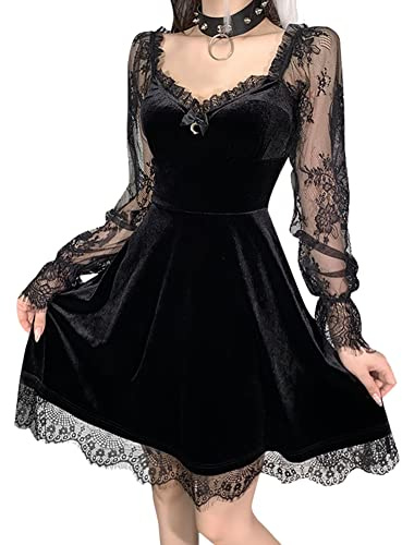 Odizli Lolita Punk - Abito gotico, da donna, con maniche a sbuffo, per Halloween, cosplay