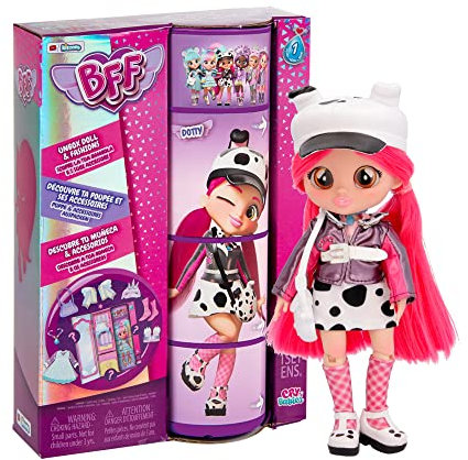 BFF by Cry Babies Dotty | Modepuppe zum Sammeln mit Langen Haaren, Stoffkleidung und 9 Accessoires - Geschenk Spielzeug für Mädchen und Jungen ab 3 Jahren