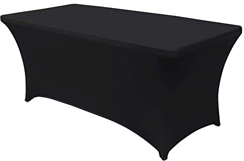Time to Sparkle 8ft Stretch Spandex Table Cover - Black | Table Cover for Standard Folding Tables - Universal Rectangular Fitted Tablecloth Protector for Wedding, Banquet and Party