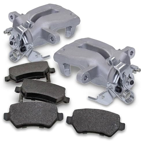 ATEC Germany 2x Bremssattel hinten links und rechts mit integrierter Feststellbremse Bremszange + Bremsbeläge hinten, Kompatibel mit OPEL ASTRA G (T98) (F70)