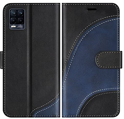 BoxTii Hülle für Oppo Realme 8 4G / Oppo Realme 8 Pro, PU Leder Handyhülle mit Kartenfächer und Magnetverschluss, Schwarz