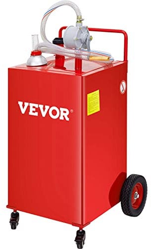 VEVOR Tanque de almacenamiento de gasolina de 4 ruedas 35 galones bomba de transferencia manual tanque de combustible gasolina diesel para automóviles, cortadoras de césped, vehículos, barcos, rojo