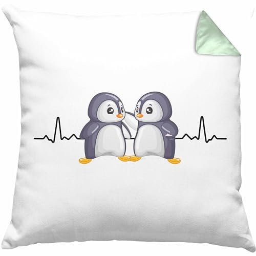 Trendation Pinguin Kissen mit Füllung 40x40 Herzschlag Geschenkidee Mädchen (Grün)
