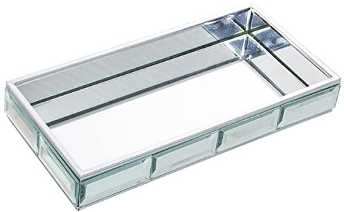 DRW Bandeja Rectangular de Cristal con Brillos en Espejo 20x10x3 cm