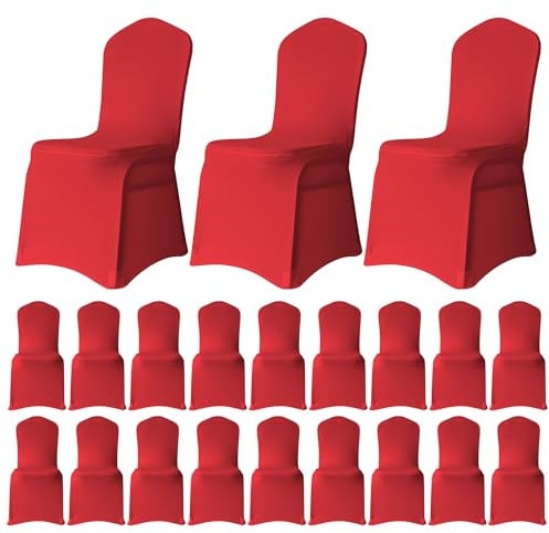 WedDecor Red Protective Chair Cover Stretchable Spandex Front Flat Slipcovers for Weddings Decoration, Hotel, Conferences, Events, Restaurant, Birthday & Christmas Parties, 50pcs | Universal Fit Washable Removable Chair Protector for Banquet Hotel Christmas New Year Party Decoration