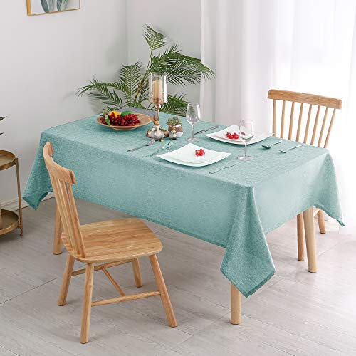 Hiasan Tischdecke Leinenoptik Eckig Tischtuch Wasserabweisend Tischwäsche, 1 Stück, 135 x 240 cm, Türkis