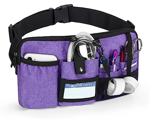 Trunab Multifunktionale Krankenschwester Tasche mit 12 Wichtigen Werkzeugtaschen, Klebebandhalter, Verstellbarem Hüftgurt, Pflege Tasche für Krankenschwester, Arzt und Krankenpflegeschüler, Lila