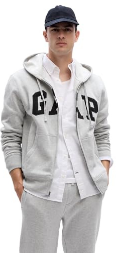 GAP Heritage Kapuzenpullover mit Logo, Durchgehender Reißverschluss, Hell, meliert, Grau, X-Small