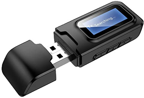 Bluetooth 5.0 RX Empfänger und TX Sender, mit LCD Display, 200 Mbit/S, 11 M Entfernung, 2 In 1 USB BT Adapter für Computer, Laptop, Heimstereoanlage, Headset, Smartphone