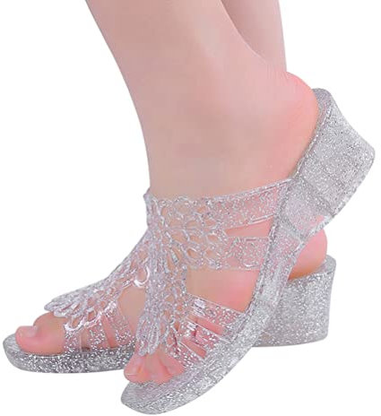 Minetom Damen Pantoletten Sommer Hohl Gelee Atmungsaktiv Keilabsatz Sandalen Hausschuhe Gartenschuhe Plastik Schuh Pool Strand Outdoor A Transparent 40 EU