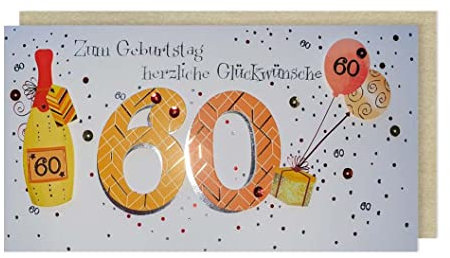 Grußkarte 60 Geburtstag Karte Applikationen AvanMore Sekt Luftballons 22x11cm